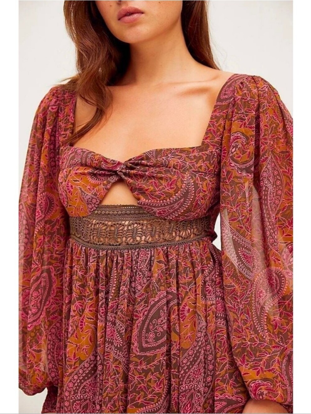Free People Folklore Paisley Maxi Dress Rust Plum Nwot - Picture 4 of 10